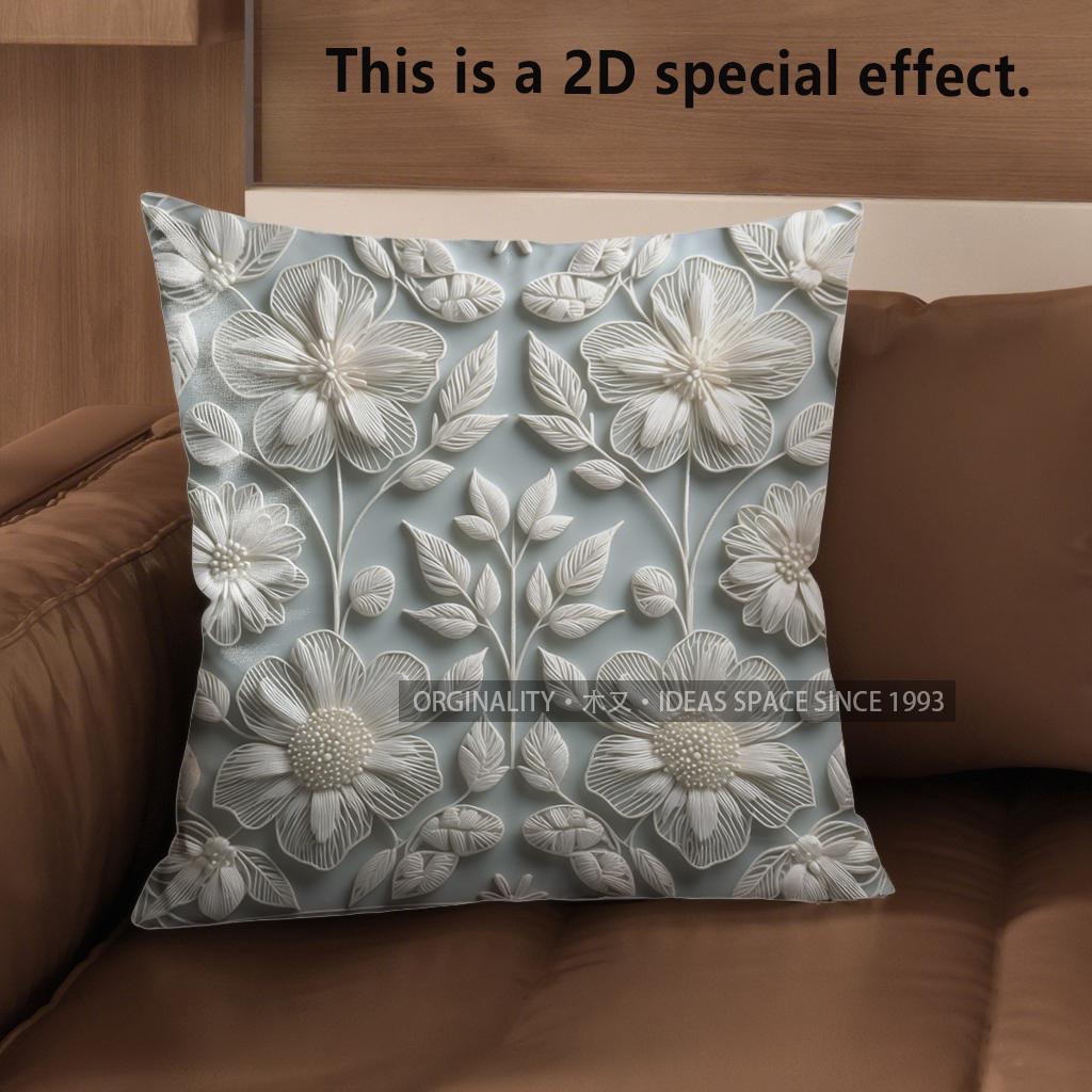 2D Floral Embroidered Pattern Digital Print Pillowcases Pattern Cushion Cover Suitable For Sofa Bedroom Car Pillow Cover