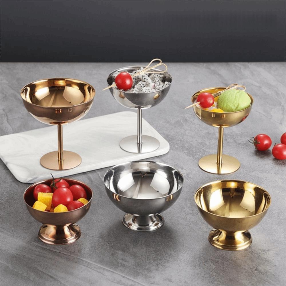 Food Grade Ice Cream Cup Stainless Steel Pudding Dessert Bowl Stemmed Fruit Plate Bar Tableware