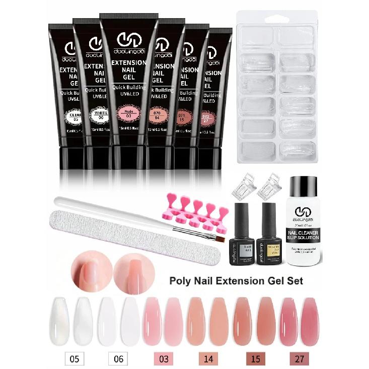 Poly Gel Extension Tool Set, Including 30ml of Cleaner Fluid, 7.5ml Base Coat and Top Coat, Nail Mold, Nail Clip and Nail Brush
