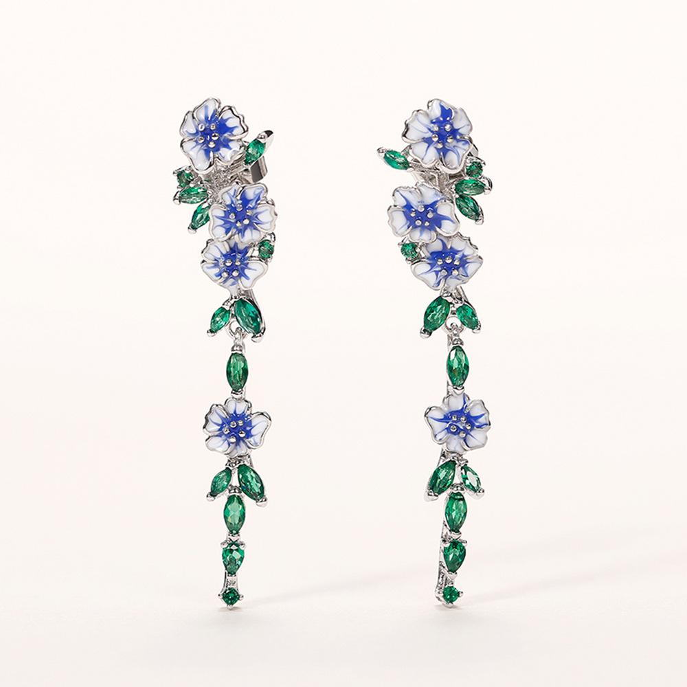 

Natural Long Earrings For Women, Temperament, Summer Dripping Oil Flower Zircon Earrings, Elegant Accessories