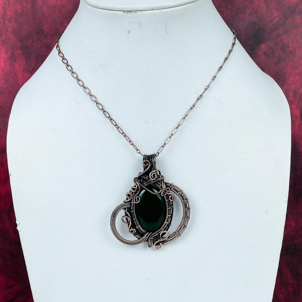 Green Fire Labradorite Pendant Copper Wire Wrapped Jewelry Real Gemstone Pendant