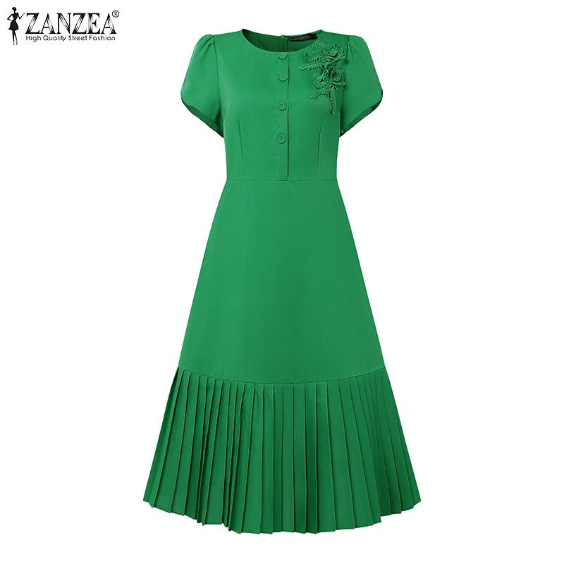 ZANZEA Damen Lässig Blumenstickerei Patchwork Sommer Kurzarmkleid