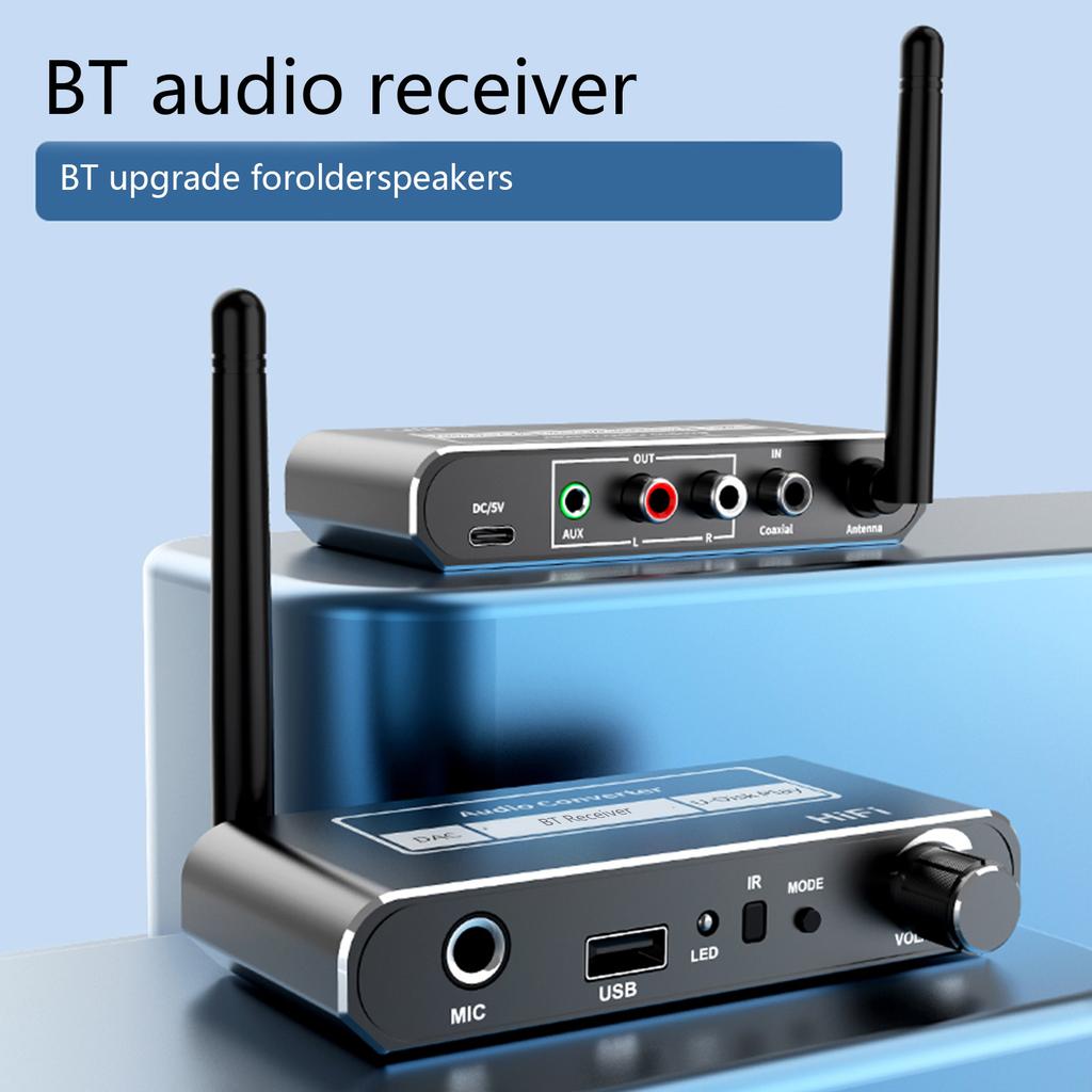 BT5.1 Wireless Receiver DAC Audio Converter Adapter Coaxial To R/L 3.5mm Aux Adapter with U Disk Play Remote Control