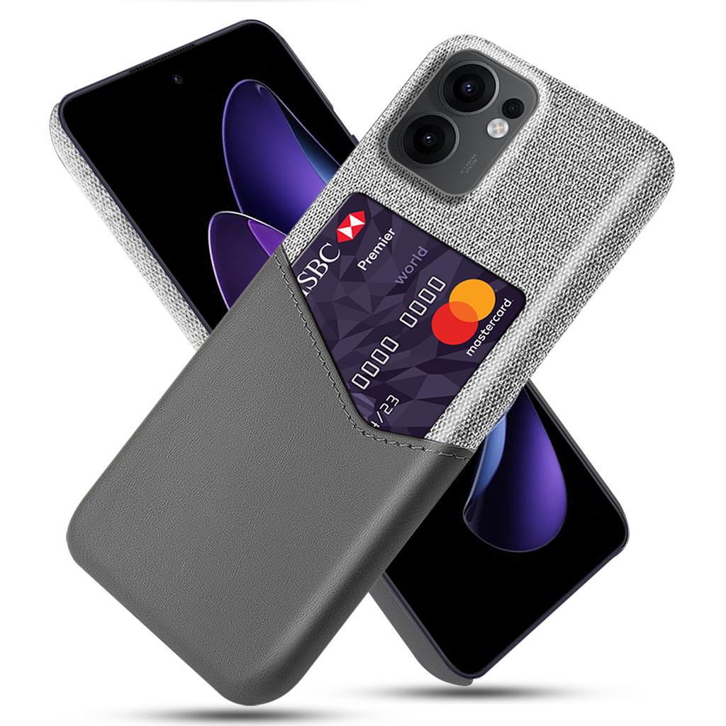 For Oppo Reno13 F 5G Case PU Leather Cloth Texture Hard PC Phone Cover with Card Holder
