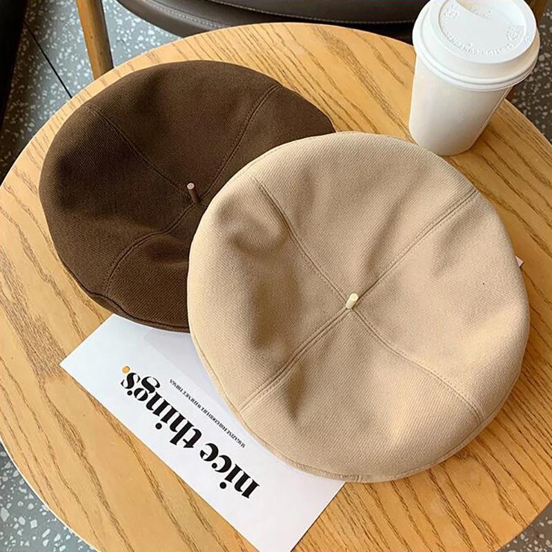 Retro Solid Color Beret Hat For Women Autumn Spring British Style Cotton Octagonal Newsboy Cap All-match Painter Artist Hats