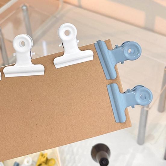 5Pcs Candy Color Metal Binder Clips Hanging Hole Design Round Handbag Clip Money Clamps