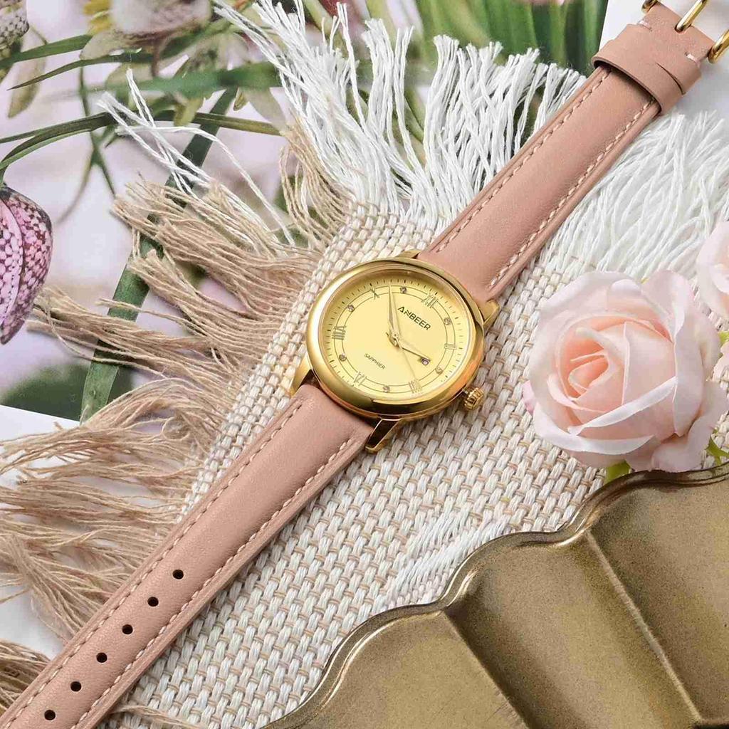 Anbeer 14mm Leather Watch Quick Elegant Watch Band for Pink with Rose Gold Buckle Strap, Release, Women,