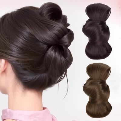 Peruca sintética de cabeça redonda, temperamento feminino preguiçoso, grampo de agarrar, cabeça plana, disco exclusivo, cabelo de rabo de cavalo grande, acessórios de cabelo