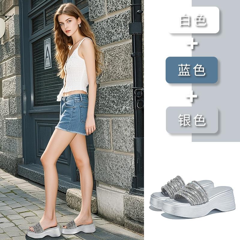 Platte pantoffels heldere diamanten sandalen casual high-end mode halve dweil 2026 zomer buitenschoenen