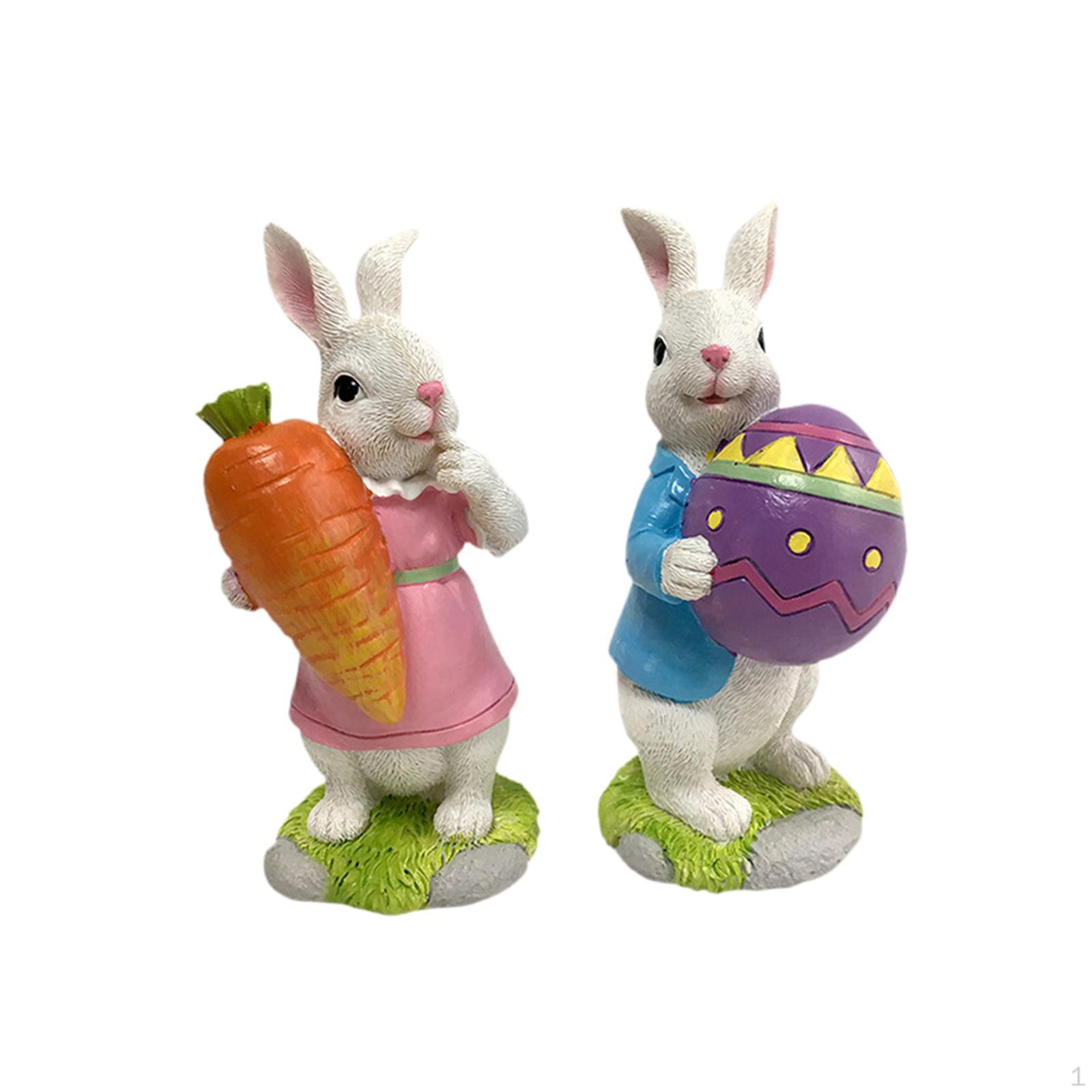 2x Easter Bunny Figurine Resin Statue Lovely Creative Sculpture Ornament for Yard Office