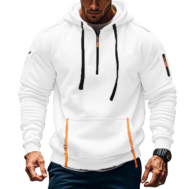Men S Hooded Zipper Long Sleeve Loose Multiple Pockets Casual Sports Sweatshirt