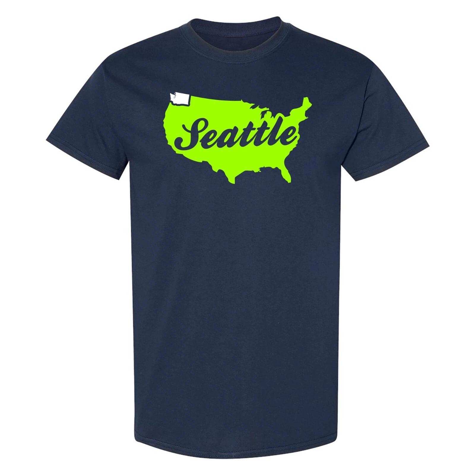 Seattle USA Script - Football Team Colors Sports T-Shirt - Navy L