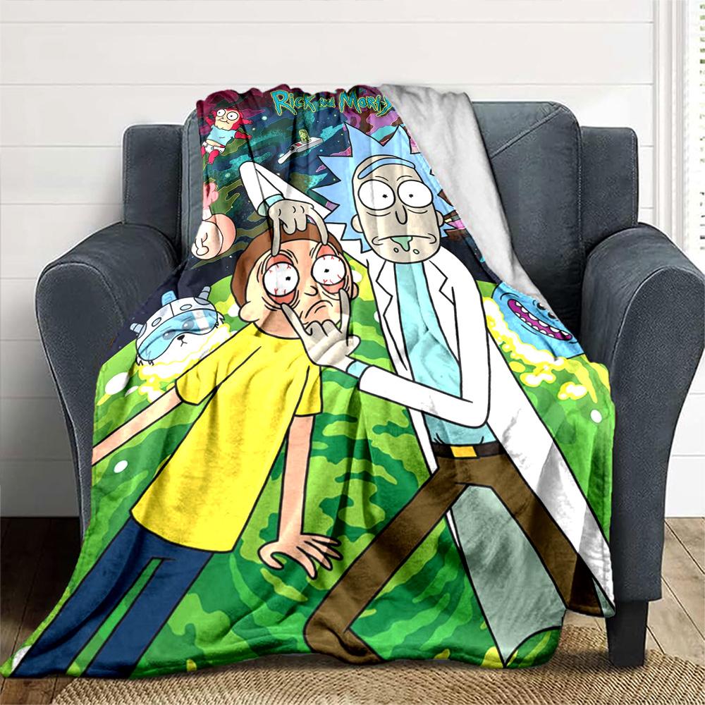 Morty Rick Print Flannel Blanket High Quality Warm Comfortable Cover for All Seasons Perfect for Gifts Home Decor