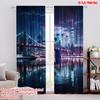 2pcs,2D Plane Printing Window Curtain City Nightscape Polyester Fabric (without Rod) All Seasons Perfect for Living Room &