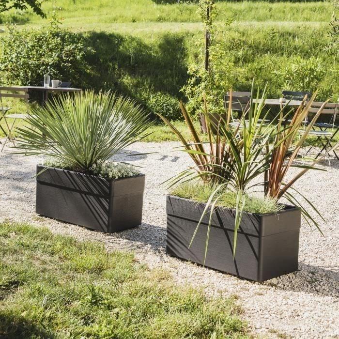 Jardinière 80 Cm - EDA - CAREL - 63 L - Avec Roulettes - Extérieur Ou Intérieur - 78 X 39 X H.39 Cm - Gris Anthracite
