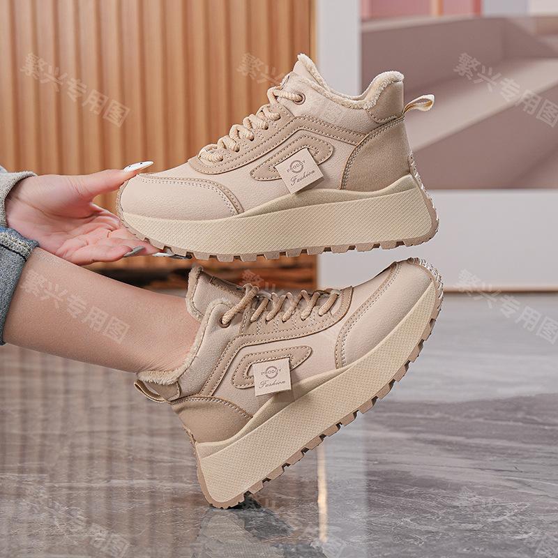 Winter velvet warm soft leather non-slip cotton shoes platform sports casual shoes