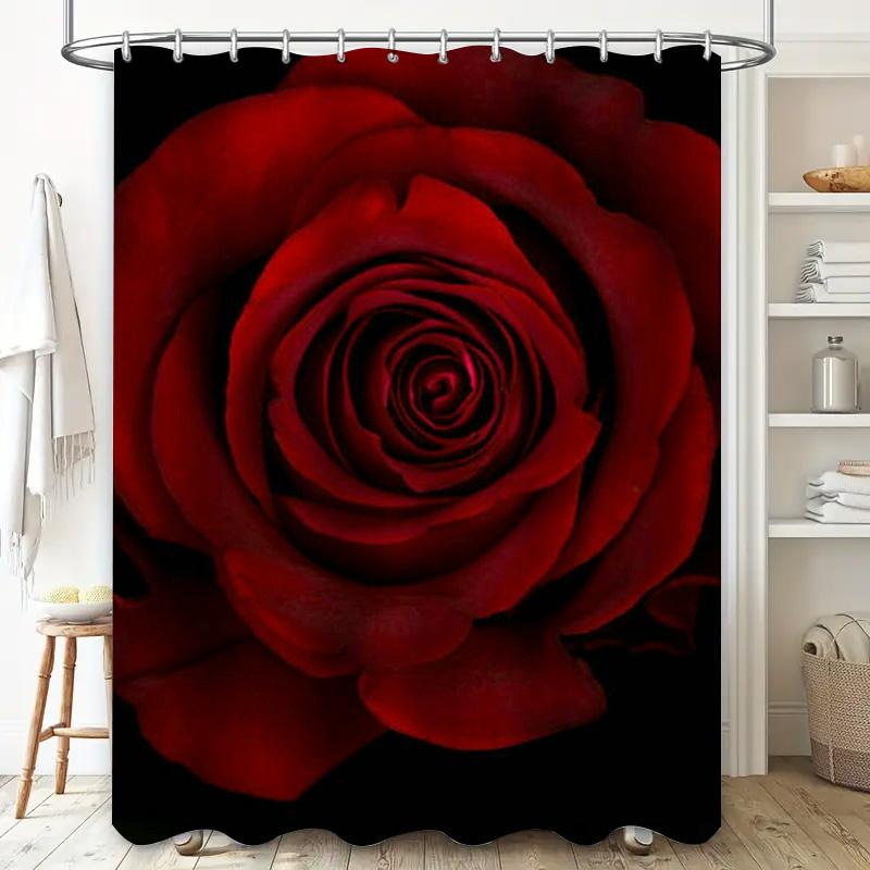 Bold Red Rose Shower Curtain - Dramatic Floral Design For A Waterproof And Stylish Bathroom Dcor Set