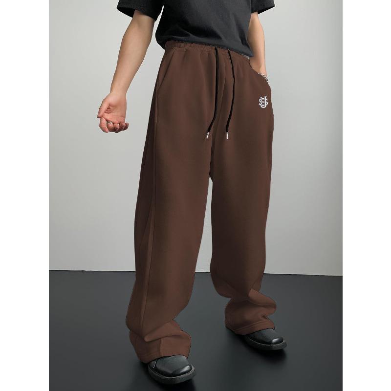 Men's Cross-Border Embroidered Sweatpants: Casual Wide-Leg, Autumn/Winter, Plus Velvet