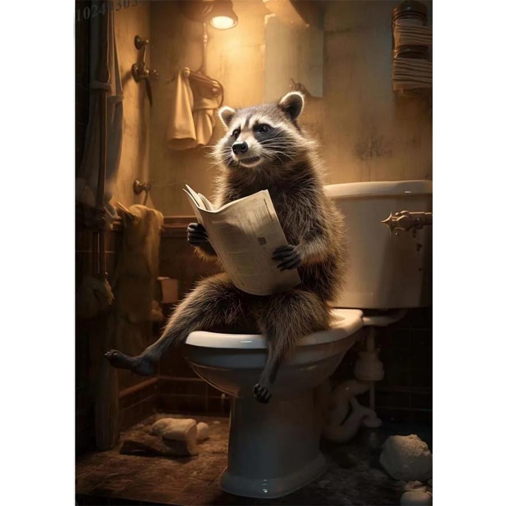 Hund sitzt auf der Toilette und liest Zeitung 5D DIY Diamantmalerei Kreuzstich Vollbohrer Runde Stickerei Heimdekoration Geschenke