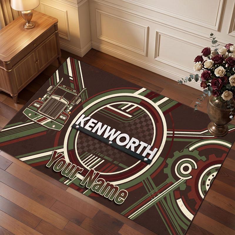 Kenworth Personalisierter Kristall-Samt-Teppich, Benutzerdefinierter Namens-Text Weicher Anti-Rutsch-Teppich für Wohnzimmer Schlafzimmer