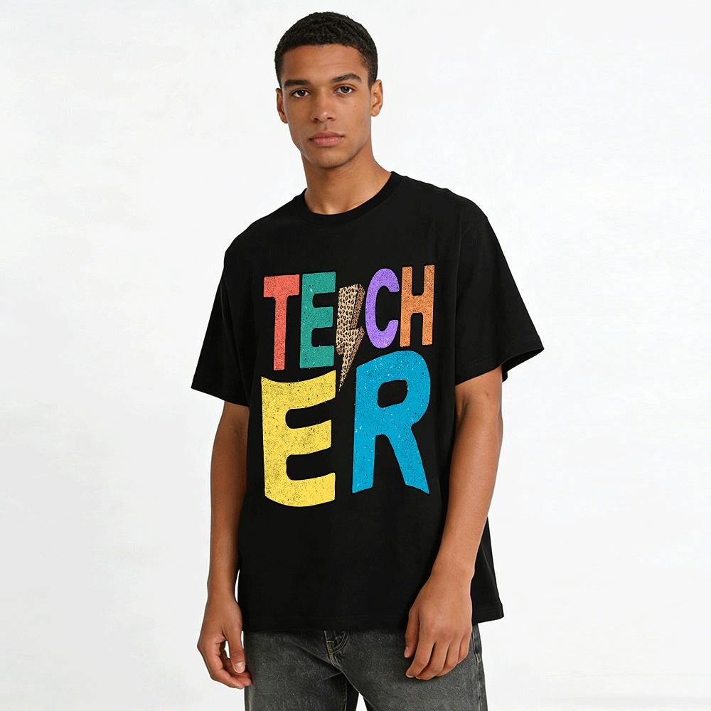 Leopard Lightning TEACHER Graphic Casual Teacher Themed Top Pure cotton T-shirt