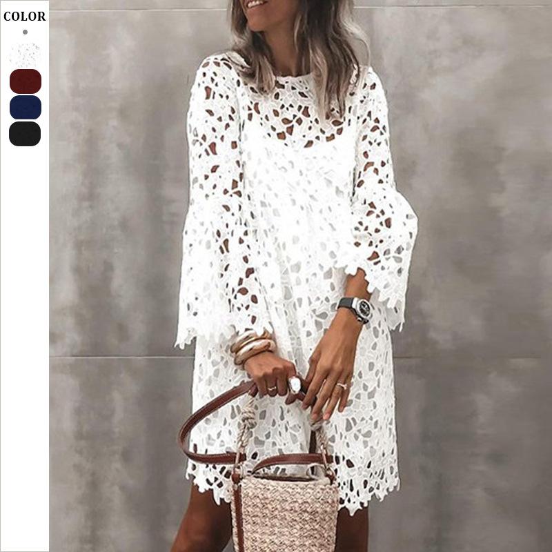 

Women s Elegant Lace Dress Collection in Multiple Colors with Bohemian Style S білий
