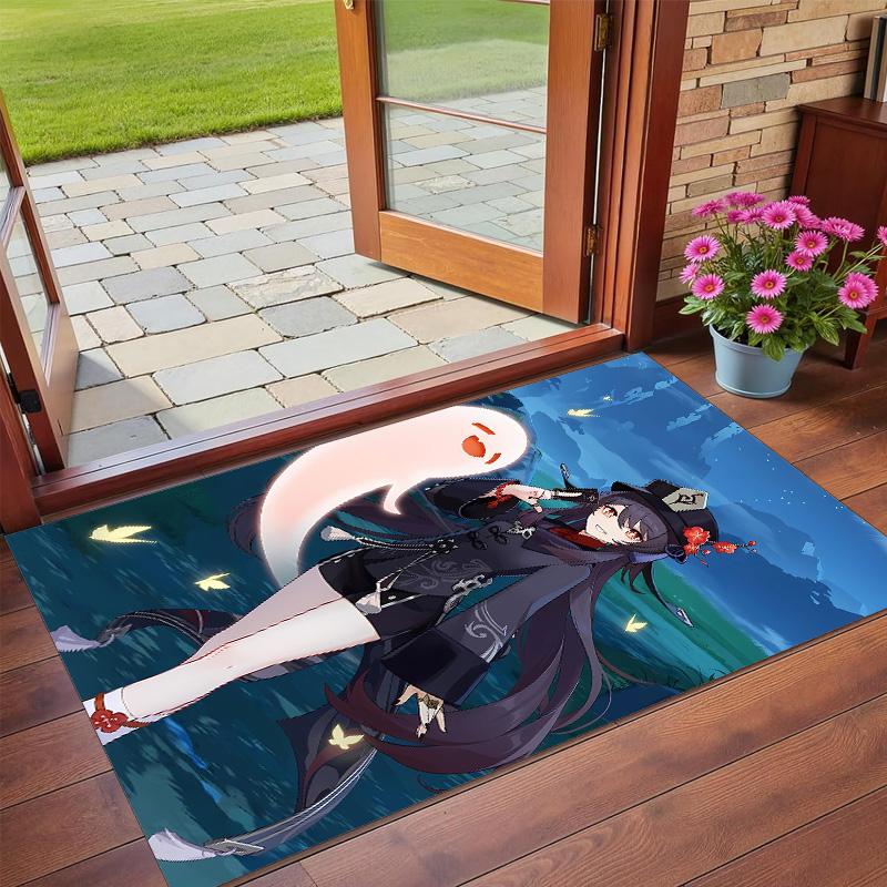 Anti‑Slip Crystal Velvet Floor Rug, Genshin Impact Design Carpet for Indoor Living Bedroom Home Decoration