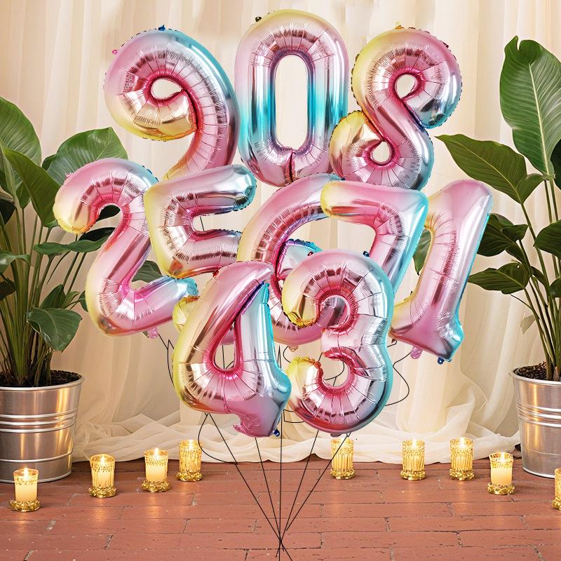 40" Rainbow Gradient Aluminum Foil Number Balloon Birthday Decoration Ornaments for Kids, Helium-Compatible