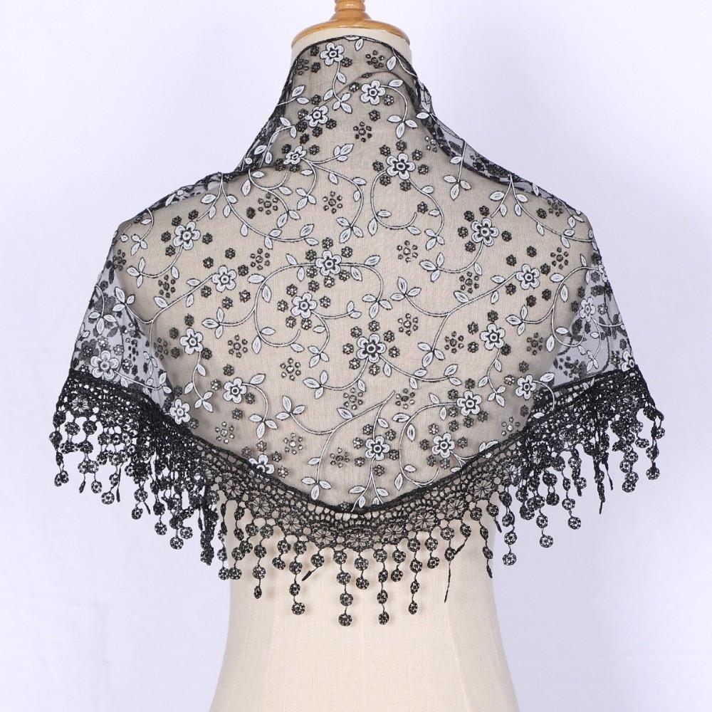 Floral Hollow Shawl Triangle Sequined Gauze Scarf New Lace Veil Headscarf