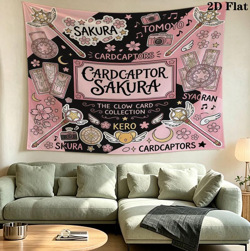Cardcaptor Sakura Wall Tapestry Aesthetic Wall Hanging Printed Fabric Blanket Decorative Tapestries For Bedroom Living Room Home Decor