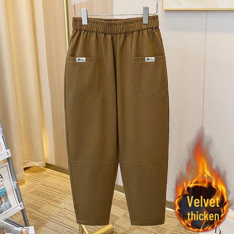 Pure Cotton Fleece/Unlined Harem Pants: Plus Size, Loose Fit, Slimming Carrot Style