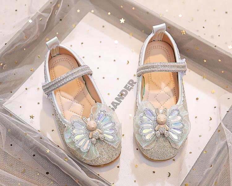 

Детские модные туфли Мэри Джейн для вечеринок, свадебных шоу, бант с маленьким кроликом, блестящие стразы, универсальные туфли принцессы 2024 26 бежевый