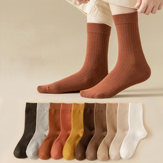 Women Mid-calf Socks High Elastic Breathable Socks Sweat-absorbent Stockings Soft Solid Color Bootie Socks Thick Warm Socks for Fall Winter