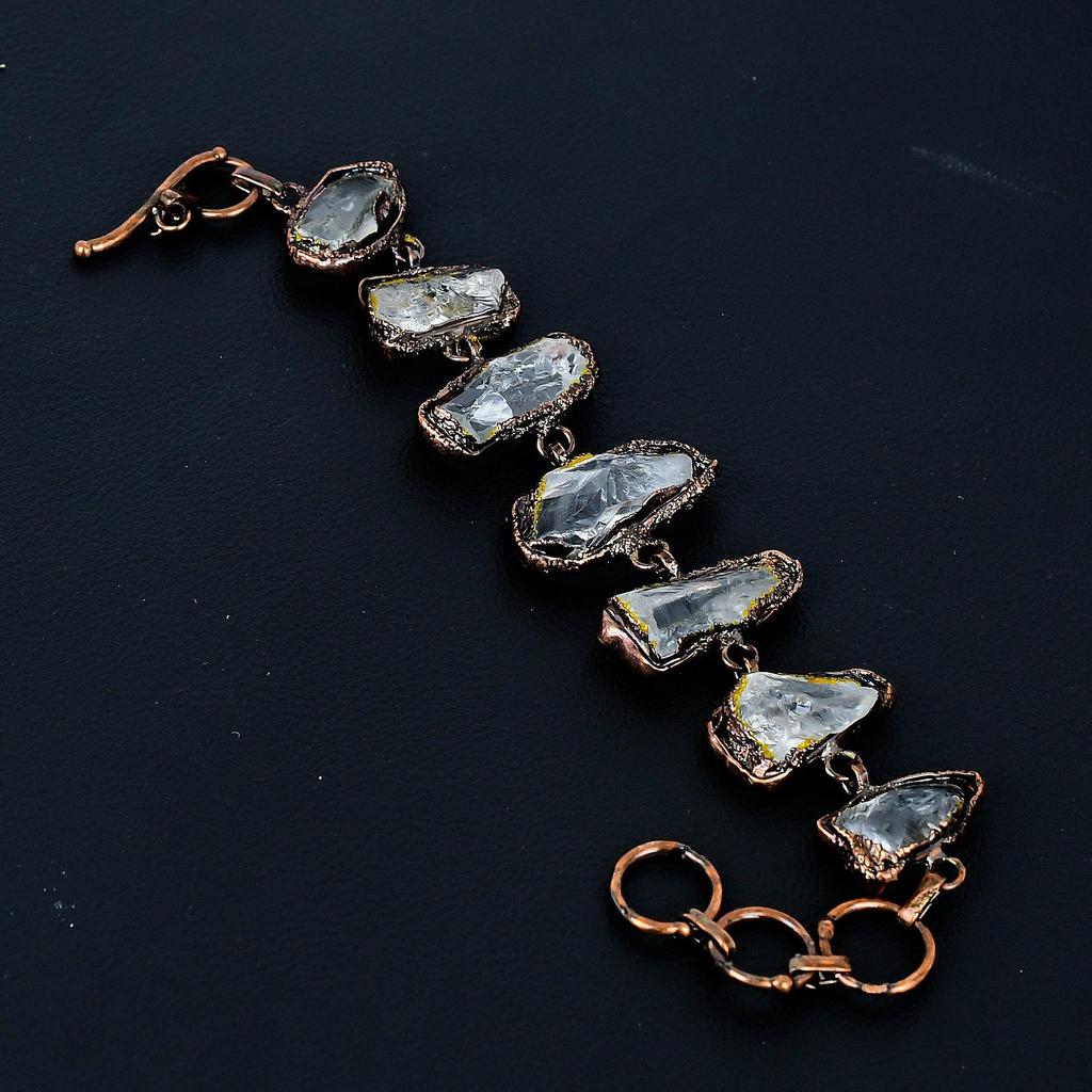 Clear Quartz Handmade Latest Design Jewelry Bracelet, Copper Electroformed Gemstone Bracelet, Gift For Mother