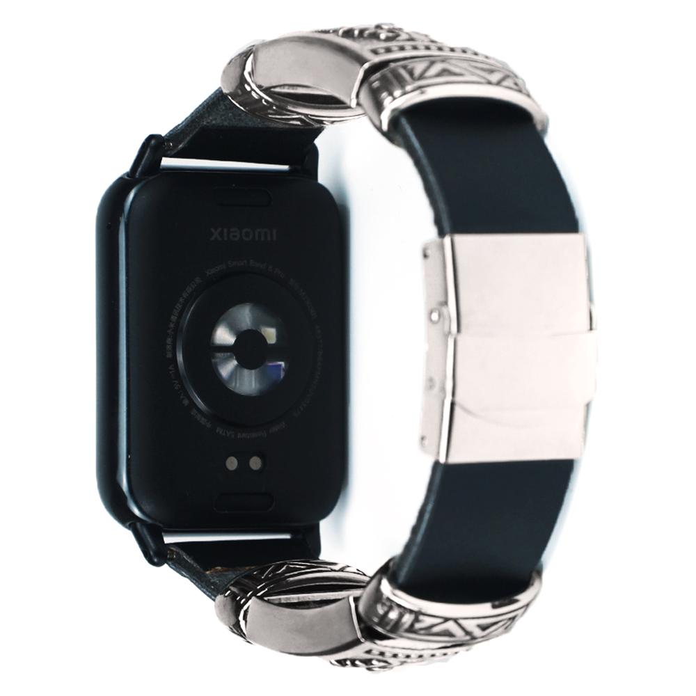 

For Xiaomi Smart Band 8 Pro Watch Strap Embossment Design Retro PU Leather+Alloy Wrist Strap Reddish Brown