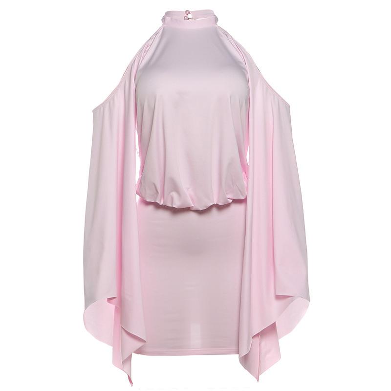 European and American style 2026 summer new fashion street sexy babes irregular long-sleeved hip-wrapped dress women S розовый