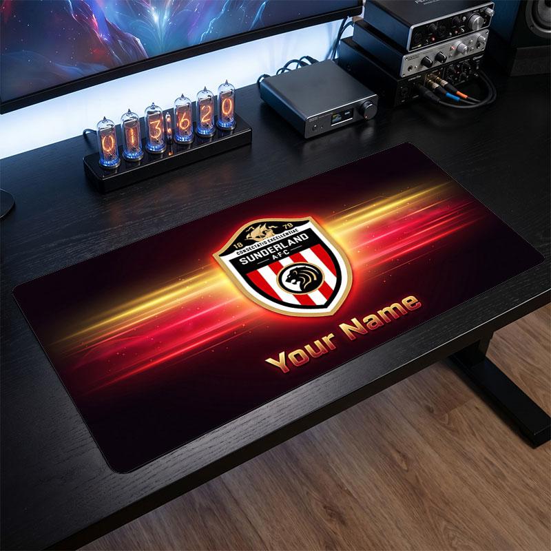 Sunderland FC Custom Large Mouse Pad, Personalized Name Text Print, Football Logo Non‑Slip Desk Mat Gaming Gift