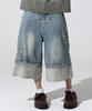 XTONZ Xp284 Boro Patchwork Bermuda Denim Pants (Blue)