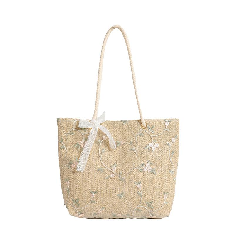 Summer Large Bag Women's Bag New Lace Bag Straw Shoulder Bag Large Capacity Hand Woven Casual Handbag