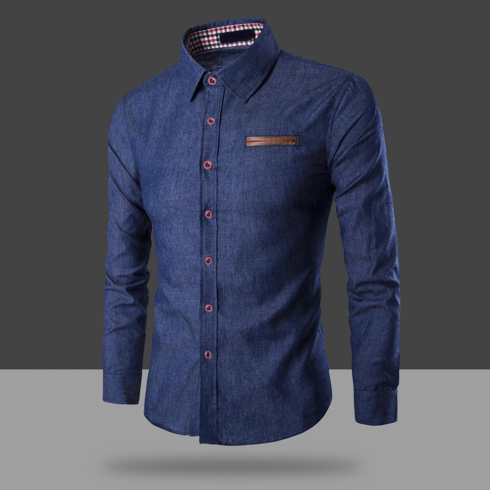 Pring Autumn Men's Casual Shirt Slim Fit Denim Shirts Long Sleeve Tops