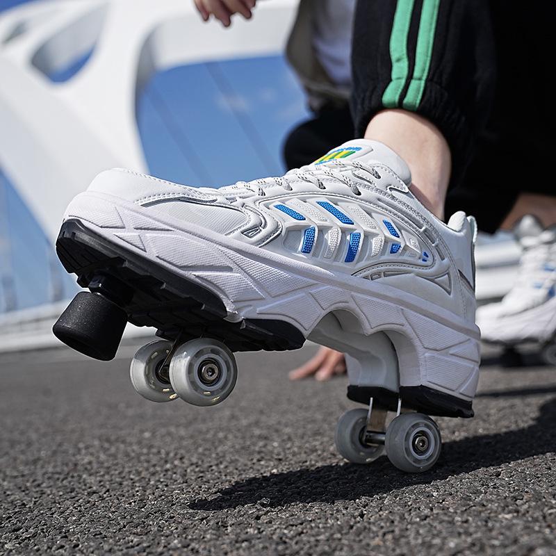 New Adult & Student Deformation Roller Skates with Brakes - Boys' & Girls' Four-Wheel Walking Shoes