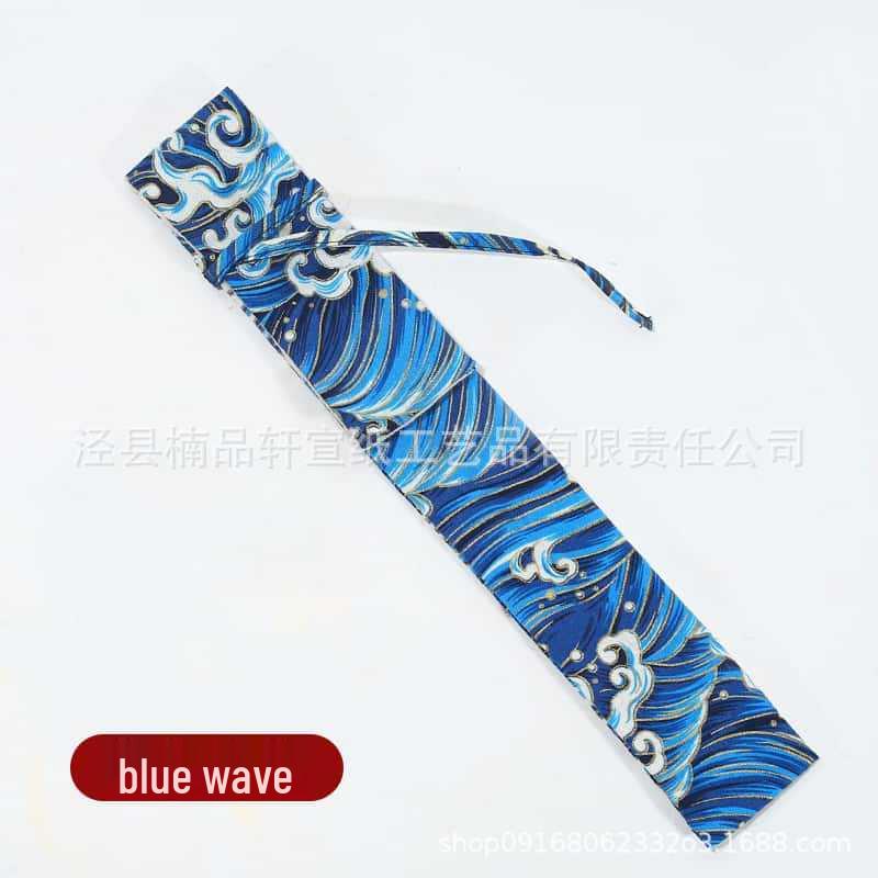Ancient-Style Chinese Folding Fan with Su Gong Brocade Linen Cover and Drawstring Clasp
