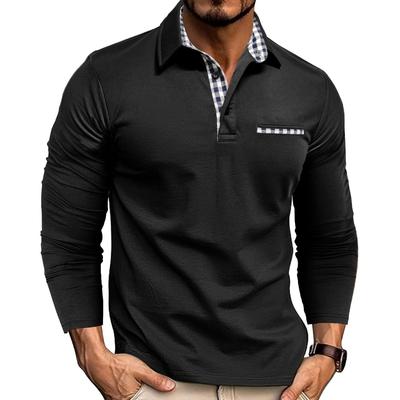 Knitted Plaid Long Sleeve Men's Polo Shirt Business Casual Top Four Seasons Trendy Men's Wear Non-Iron Shirt