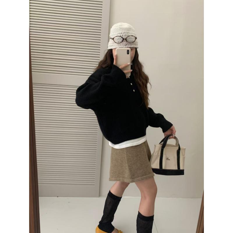 Pit Strip Loose Half-open Neck Pullover Sweater Women's Candy Color Autumn Lazy Wind Versatile Hooded Pullover Sweater