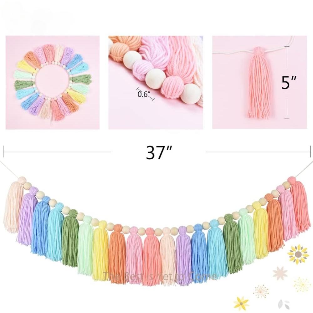 Rainbow Tassel Garland Colorful Yarn Bunting Banner for Spring Classroom Nursery Kids Room Birthday Party School Office Decor