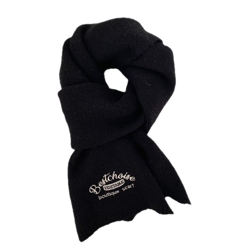 New Autumn and Winter Korean Version Knitted Scarf Women's Warm Thickened Letter Embroidered Couple Student Versatile Wool Scarf