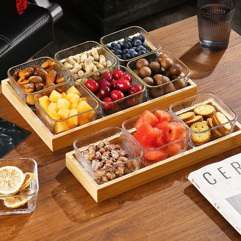 Chinese Style Gold-Rimmed Glass Snack & Fruit Plate Set