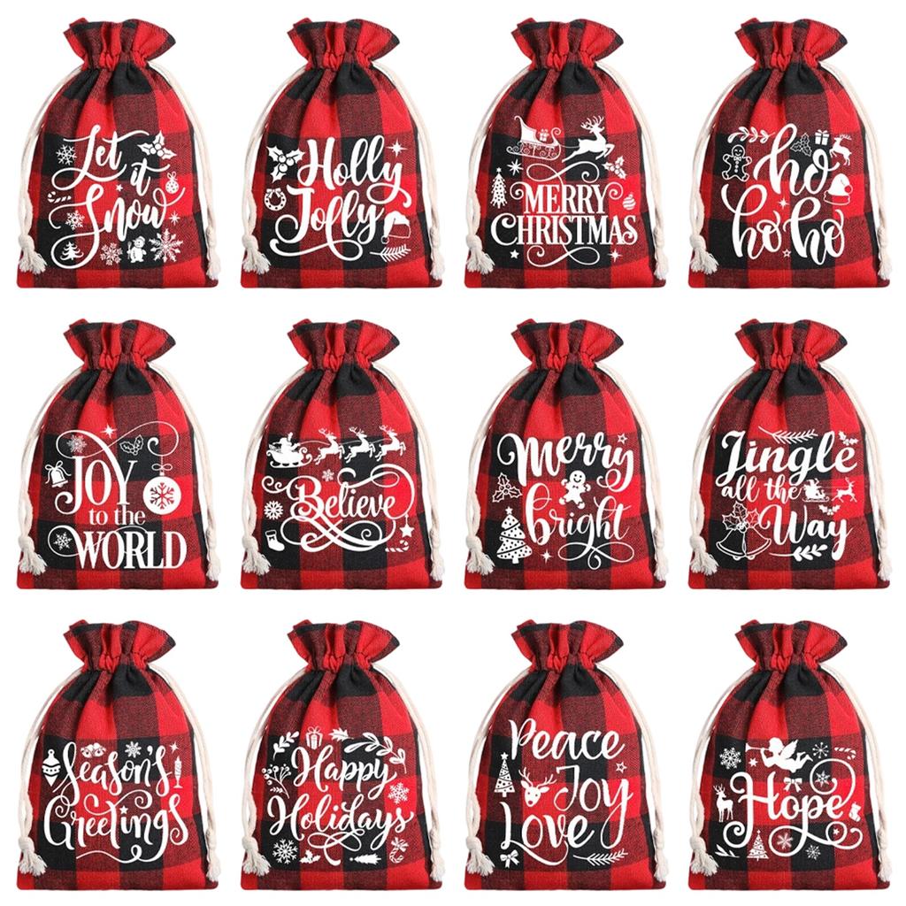 12 Pc Party Gift Bags,  Linen Packaging Bags, Christmas Bundle Bags