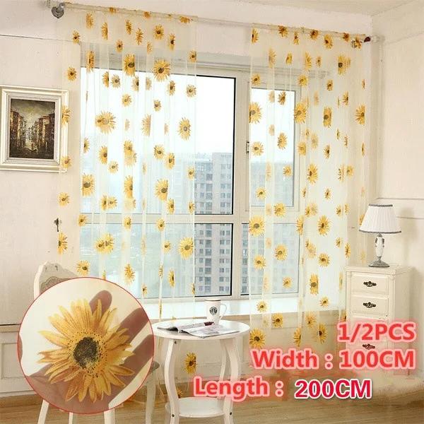 1 Confezione Tende Trasparenti Delicate con Motivo Girasole Decorazione per la Casa Cucina Balcone Stanza Fiore Decorazione Tenda Finestra 100*200cm