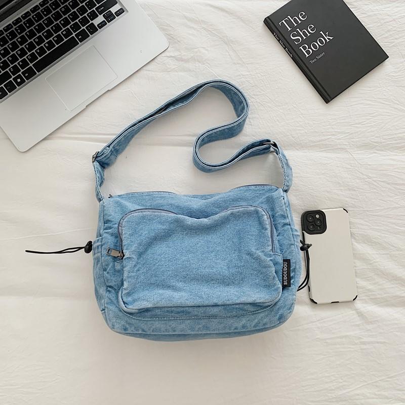 Women Casual Satchel Shoulder Bag Ladies Small Capacity Denim Vintage Messenger Bag Adjustable Strap Daily Tote Bag Multifunction Chic Hobo Bag